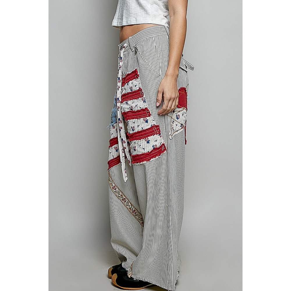 POL American Flag Patchwork Wide Leg Striped Boho… - image 5